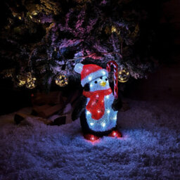 Samuel Alexander 30Cm Light Up Acrylic Christmas Penguin With Candy Cane Decorations & White Leds - thumbnail 2