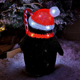 Samuel Alexander 30Cm Light Up Acrylic Christmas Penguin With Candy Cane Decorations & White Leds - thumbnail 3