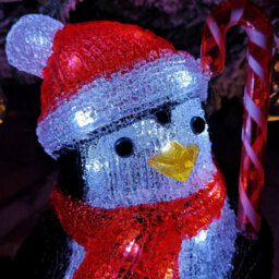 Samuel Alexander 30Cm Light Up Acrylic Christmas Penguin With Candy Cane Decorations & White Leds - thumbnail 5