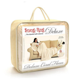 Cream Snug Rug Deluxe Blanket With Sleeves Luxury Cosy Super Soft Coral Fleece Fabric Long Oversized Pouch Pocket Adults - thumbnail 4