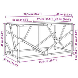 Berkfield Coffee Table With Black Glass Top 78.5X40X41 Cm Steel - thumbnail 9