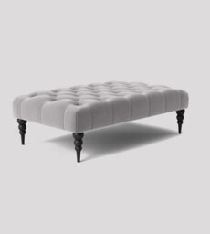 Alyana 90Cm Rectangle Ottoman Bench With Wooden Legs- Silver Plush Velvet Chesterfield Upholstered Footstool