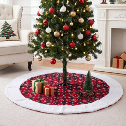 Living And Home 36 Inch Round Polyester Christmas Tree Skirt Buffalo Plaid Snowflake White Faux Fur Trim - thumbnail 2