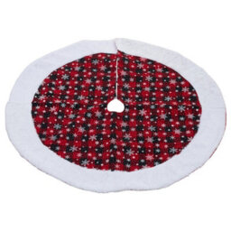 Living And Home 36 Inch Round Polyester Christmas Tree Skirt Buffalo Plaid Snowflake White Faux Fur Trim - thumbnail 4