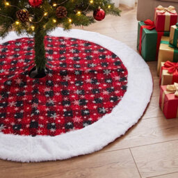 Living And Home 36 Inch Round Polyester Christmas Tree Skirt Buffalo Plaid Snowflake White Faux Fur Trim - thumbnail 3