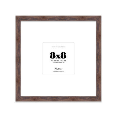 "8X8"" Walnut Picture Frame - 8X8"" Square Frame With 5X5"" Mount For 8X8""/5X5"" Pictures Vintage Style Thin Edge, 1 Pack" - image 1