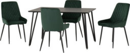 Seconique Marlow Dining Set Black Marble With 4 Emerald Green Avery Velvet Chairs - thumbnail 2