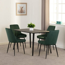Seconique Marlow Dining Set Black Marble With 4 Emerald Green Avery Velvet Chairs