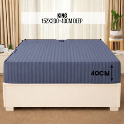 Aspire Homeware Washed Blue Stripe Fitted Sheet 40Cm Extra Deep-100%microfiber Fitted Bed Sheets King, (L)200Cmx(W)152Cm - thumbnail 6