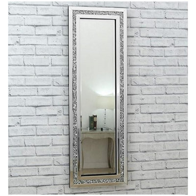 Rectangle Gatsby Crushed Diamond Crystal Glass Silver Frame Bevelled Wall Mirror Can Be Hang Both Way 120X40Cm