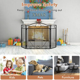 Costway 3-Panel Fireplace Screen Folding Decorative Spark Guard Freestanding Safe Fence - thumbnail 5