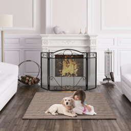 Costway 3-Panel Fireplace Screen Folding Decorative Spark Guard Freestanding Safe Fence - thumbnail 4