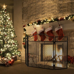 Costway 3-Panel Fireplace Screen Folding Decorative Spark Guard Freestanding Safe Fence - thumbnail 3