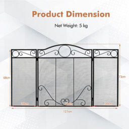 Costway 3-Panel Fireplace Screen Folding Decorative Spark Guard Freestanding Safe Fence - thumbnail 2