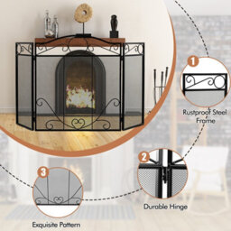 Costway 3-Panel Fireplace Screen Folding Decorative Spark Guard Freestanding Safe Fence - thumbnail 9