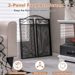 Costway 3-Panel Fireplace Screen Folding Decorative Spark Guard Freestanding Safe Fence - thumbnail 6