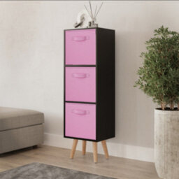 Urbn-Living Urbnliving 80Cm Height 3 Tier Black Wooden Storage Bookcase Scandinavian Style Beech Legs With Light Pink Inserts - thumbnail 2