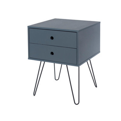 Core Products Telford 2 Drawer Blue Bedside Cabinet - Hair Pin Metal Legs, H54.0Cm X W40.0Cm X D40.0Cm - image 1