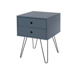 Core Products Telford 2 Drawer Blue Bedside Cabinet - Hair Pin Metal Legs, H54.0Cm X W40.0Cm X D40.0Cm