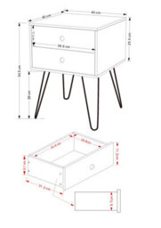 Core Products Telford 2 Drawer Blue Bedside Cabinet - Hair Pin Metal Legs, H54.0Cm X W40.0Cm X D40.0Cm - thumbnail 5