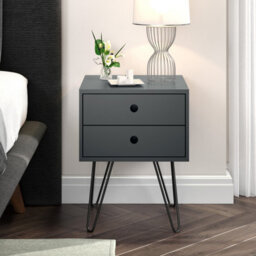 Core Products Telford 2 Drawer Blue Bedside Cabinet - Hair Pin Metal Legs, H54.0Cm X W40.0Cm X D40.0Cm - thumbnail 6