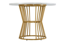 Btm 5 Piece Dining Set, Round 100Cm Table With Gold Metal Legs, White Mdf Top  4 Green Velvet Dining Chairs - thumbnail 4