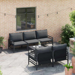 Berkfield Garden Sofa Set With Cushion 6 Pcs Anthracite Steel & Fabric - thumbnail 3