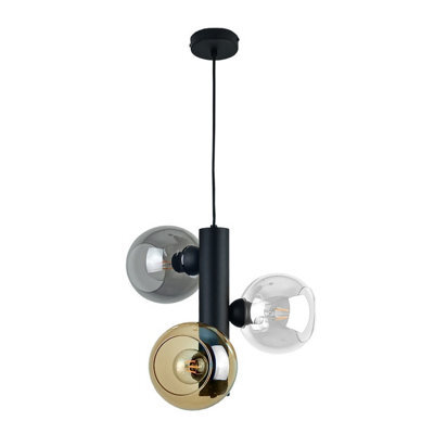 Luminosa Lighting Luminosa Tube Globe Pendant Ceiling Light Black, Smoky, Amber, Transparent Glass Shade 3X E27 - image 1