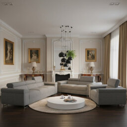 Torezio 3 2 1 Living Room Sofa Set Chipboard Frame Hr Foam Wave Springs Fixed Backs Adjustable Headrests Grey Melange - thumbnail 1
