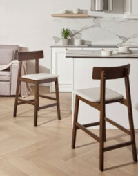 Beliani Set Of 2 Bar Chairs Isanti Wood Dark Brown/ Taupe - thumbnail 2