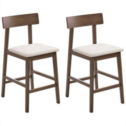 Beliani Set Of 2 Bar Chairs Isanti Wood Dark Brown/ Taupe - thumbnail 1