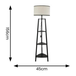 Valuelights Hiru Black 3 Tier Shelf Floor Lamp With Black Trim Linen Shade - thumbnail 9