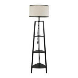 Valuelights Hiru Black 3 Tier Shelf Floor Lamp With Black Trim Linen Shade - thumbnail 7