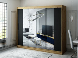 Arte Leto T2 Contemporary 2 Sliding Mirror Door Wardrobe 9 Shelves 2 Rails Black Matt And Oak Effect (H)2000mm (W)2500mm (D)620mm - thumbnail 2