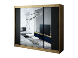 Arte Leto T2 Contemporary 2 Sliding Mirror Door Wardrobe 9 Shelves 2 Rails Black Matt And Oak Effect (H)2000mm (W)2500mm (D)620mm - thumbnail 1