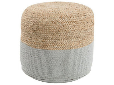 Beliani Handwoven Grey Jute Pouf Ottoman - Round 46 Cm, Eps Beads Filled, Boho Style - image 1