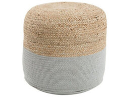 Beliani Handwoven Grey Jute Pouf Ottoman - Round 46 Cm, Eps Beads Filled, Boho Style - thumbnail 1