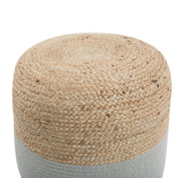 Beliani Handwoven Grey Jute Pouf Ottoman - Round 46 Cm, Eps Beads Filled, Boho Style - thumbnail 3