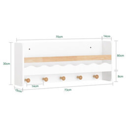 Sobuy Kmb78-W, Wall Mounted Storage Shelf Children Kids Book Shelf Toy Shelf Coat Rack,white,w73Xd15Xh30 - thumbnail 3