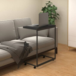 Berkfield Stylish Side Table With Wheels Black 55X35X70 Cm Engineered Wood - thumbnail 2