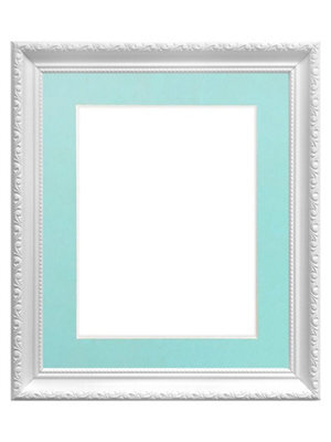 Frames By Post Shabby Chic White Frame With Blue Mount For Image Size 4 X 3 Inch