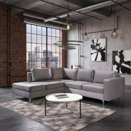 Orlando Velvet Living Room Corner Sofa Metal Legs Freestanding Upholstered Back 2355Cm 212Cm 85Cm Light Grey Left - thumbnail 1