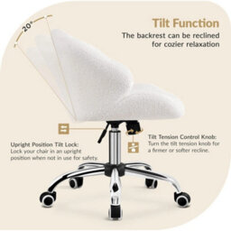 Modern Teddy Boucle Desk Chair With Tilt Adjustable Snowy Upholstered Vanity - thumbnail 5