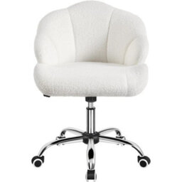 Modern Teddy Boucle Desk Chair With Tilt Adjustable Snowy Upholstered Vanity - thumbnail 1