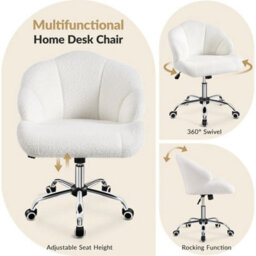 Modern Teddy Boucle Desk Chair With Tilt Adjustable Snowy Upholstered Vanity - thumbnail 4