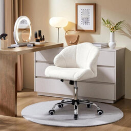 Modern Teddy Boucle Desk Chair With Tilt Adjustable Snowy Upholstered Vanity - thumbnail 7