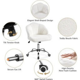 Modern Teddy Boucle Desk Chair With Tilt Adjustable Snowy Upholstered Vanity - thumbnail 3