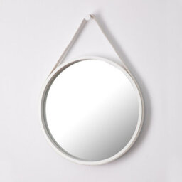 Aspect Furniture Leather Strap Wooden Wall Mirror/round Hanging Mirror ( White , 50 Dia ) - thumbnail 8