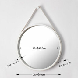 Aspect Furniture Leather Strap Wooden Wall Mirror/round Hanging Mirror ( White , 50 Dia ) - thumbnail 7