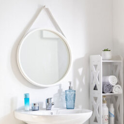 Aspect Furniture Leather Strap Wooden Wall Mirror/round Hanging Mirror ( White , 50 Dia ) - thumbnail 2